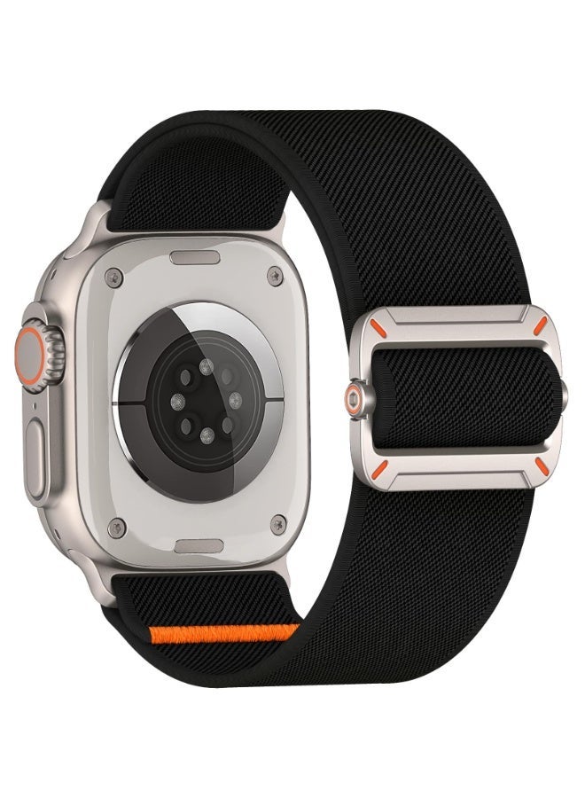 حزام نايلون قابل للتعديل لساعة Apple Watch Series 10/9/8/7/6/5/Ultra 2/Ultra - 49 مم 44 مم 45 مم 42 مم 46 مم مع مشبك معدني (أسود) - Image 1